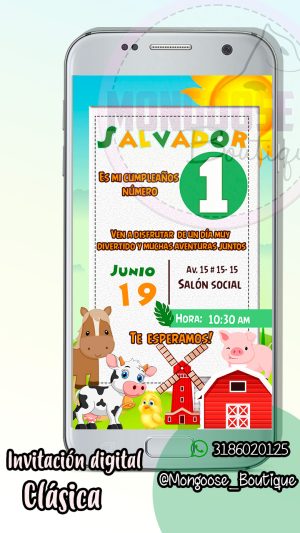 Invitacion digital cumpleaños granja