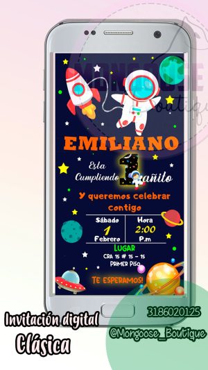 Invitación digital cumpleaños astronauta