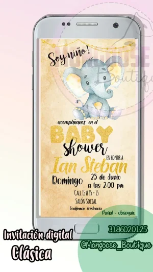 Clasica - Baby Shower Elefante Dorado