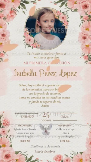 Imagen con Audio - Primera Comunión Niña Flores Rosa